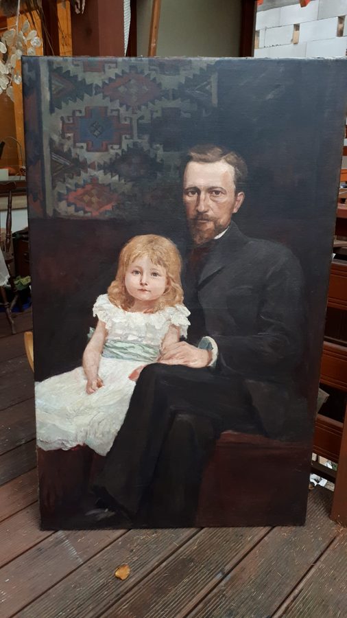 Portret mężczyzny z dziewczynką — po konserwacji