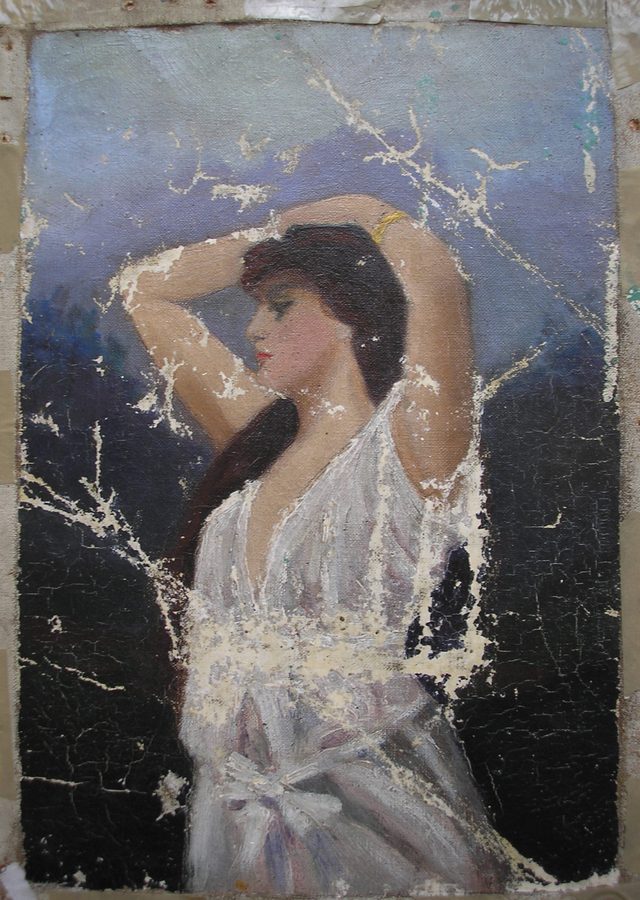 Portret kobiety w białej sukni — przed konserwacją